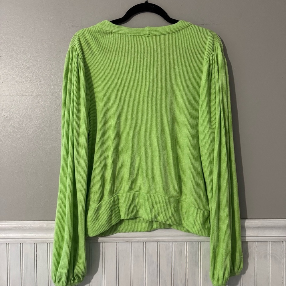 Anthropologie Amadi lime green v-neck cropped knit pull over sweater size XL - Picture 2 of 7